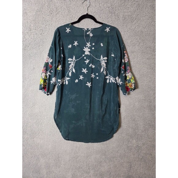 Johnny Was Women Blouse XS Blue Floral Frenzy Boho Chic Top Semi Sheer V-Neck - Picture 6 of 9
